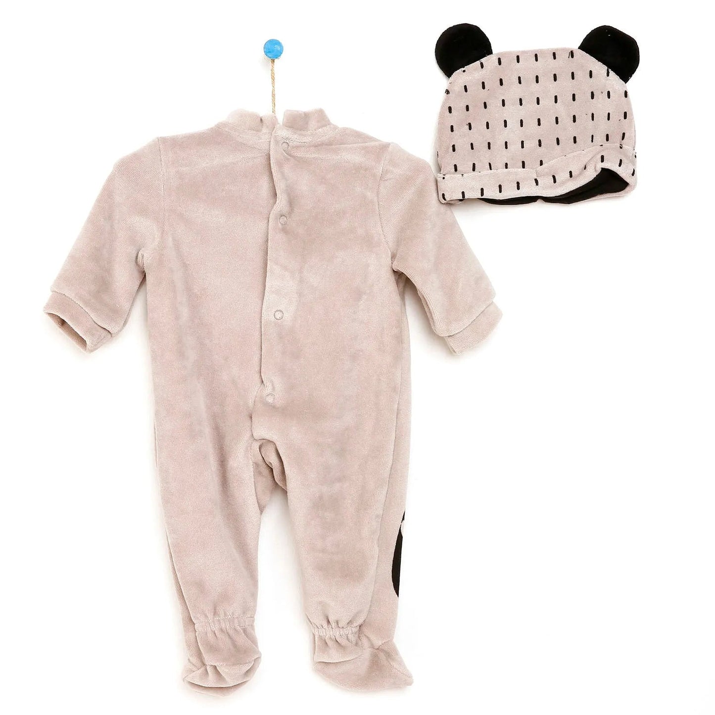 Cassiope Newborn Panda Velvet Jumpsuit - Grey - mezetto ebebek ebebek