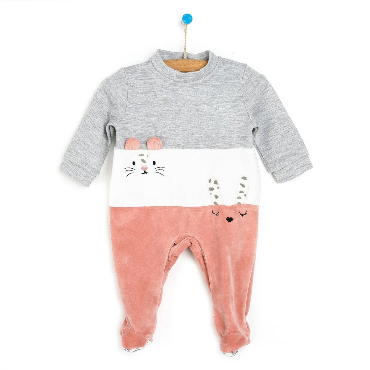 Cassiope Newborn Velvet Footed Jumpsuit - Powder - mezetto ebebek ebebek