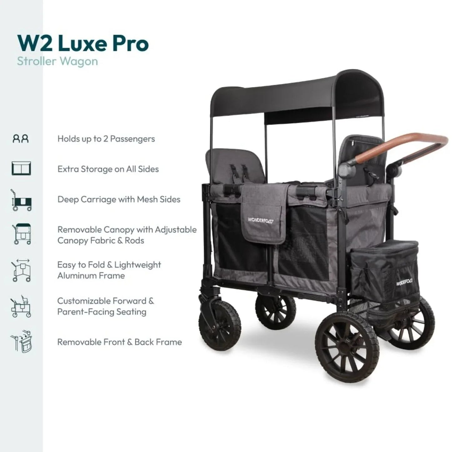 Wonderfold W2 Luxe Pro Stroller Wagon - Charcoal Grey