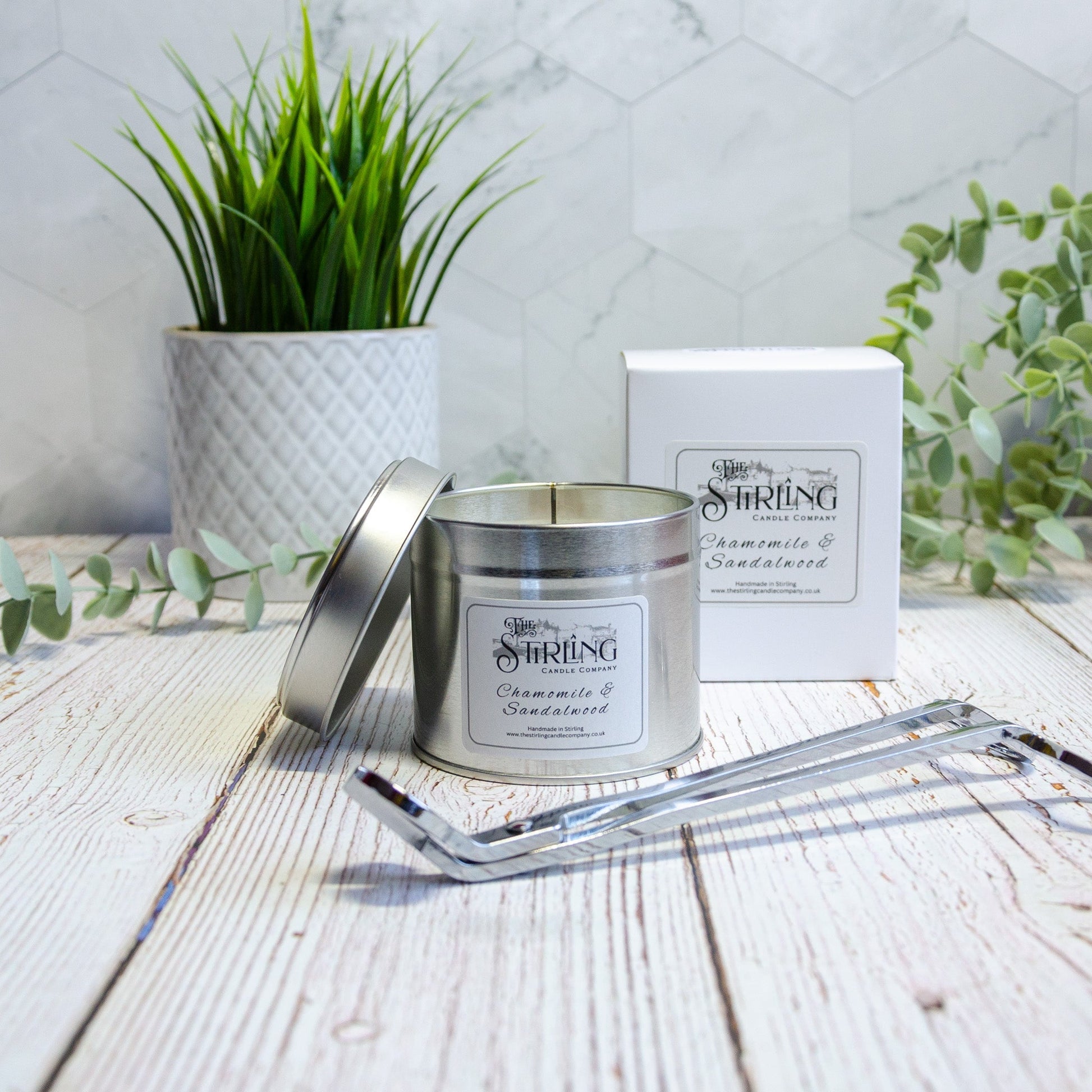 Chamomile & Sandalwood - Travel Tin Candle - Wooden Wick - mezetto Shopify Collective The Stirling Candle Company