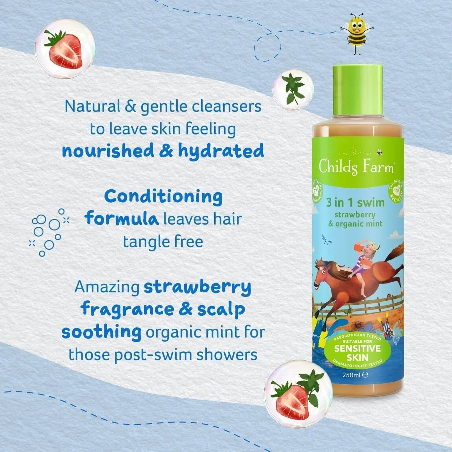 Childs Farm 3 - in - 1 Swim Strawberry & Organic Mint 250ml - mezetto ebebek ebebek