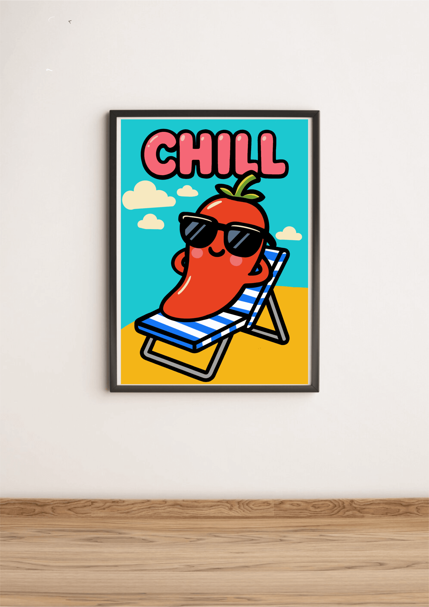 CHILL Cartoon Pepper Art Print – Fun Beach Wall Poster A3 A4 A5 - mezetto KEOLIX KEOLIX