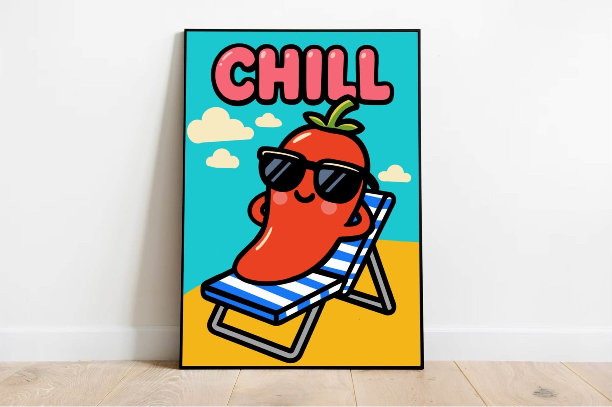 CHILL Cartoon Pepper Art Print – Fun Beach Wall Poster A3 A4 A5 - mezetto KEOLIX KEOLIX
