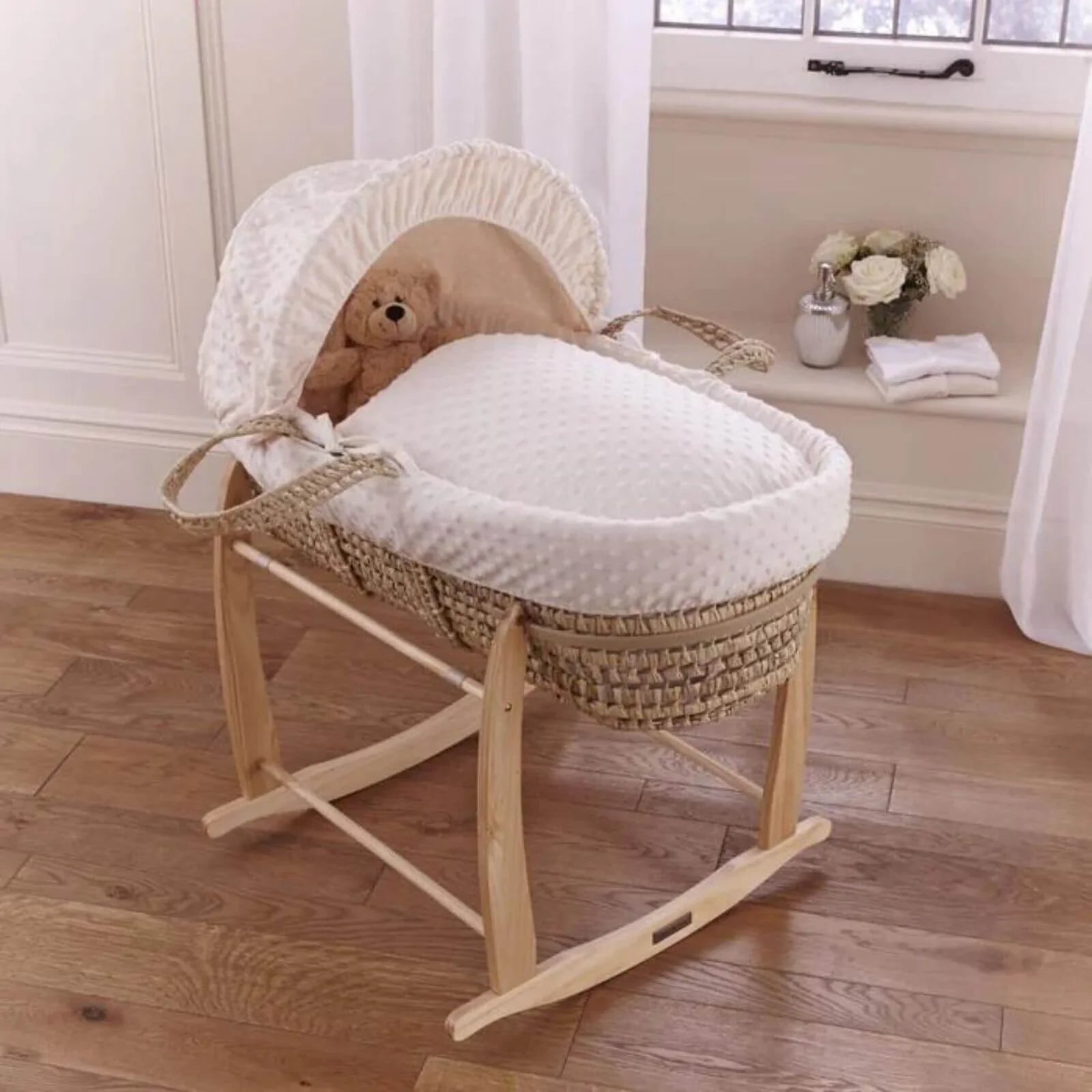 Clair de Lune Cream Dimple Palm Moses Basket - Cream - mezetto ebebek ebebek