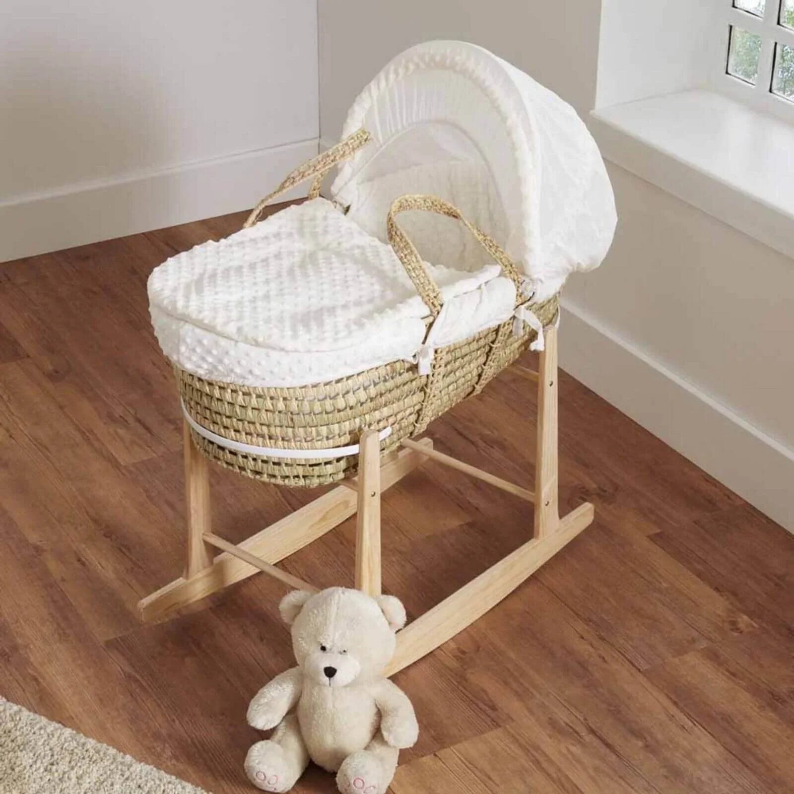 Clair de Lune Cream Dimple Palm Moses Basket - Cream - mezetto ebebek ebebek