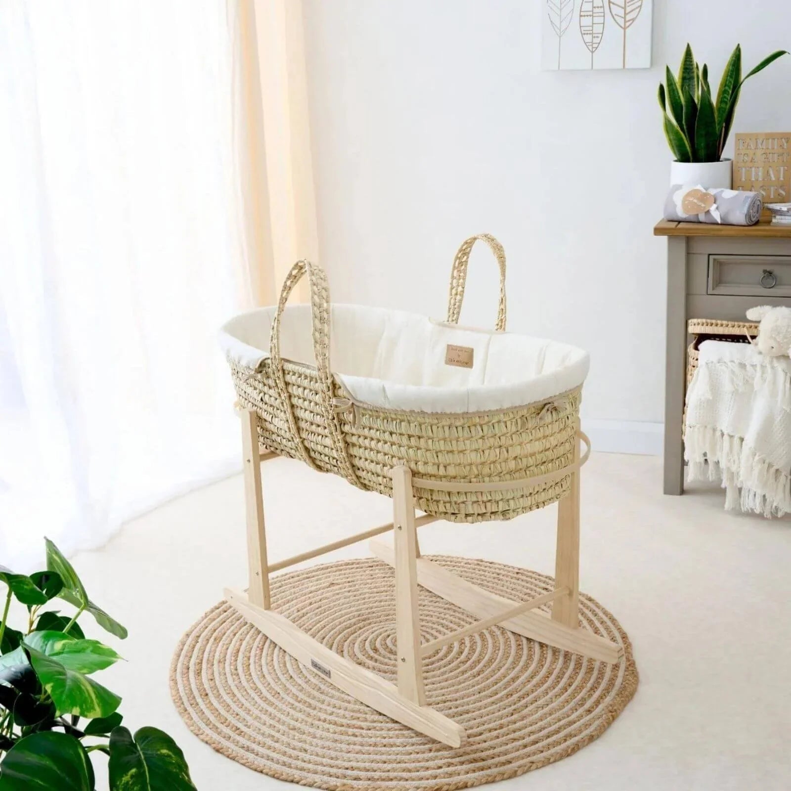 Clair de Lune Cream Organic Palm Moses Basket - Cream - mezetto ebebek ebebek