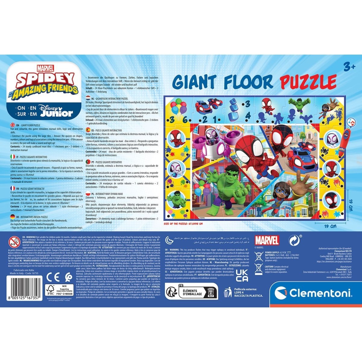 Clementoni Marvel Spiderman Giant Floor Electronic Educational Game with Interactive Pen - mezetto ebebek ebebek