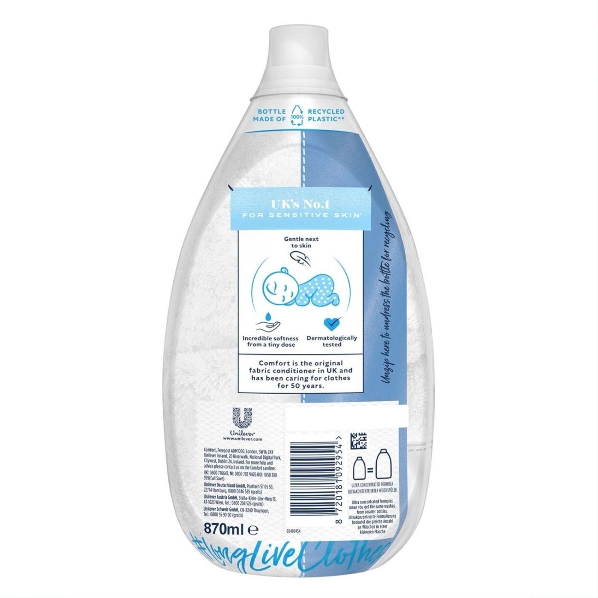 Comfort Pure Fabric Conditioner Ultimate Care 58 Washes 870ml - mezetto ebebek ebebek