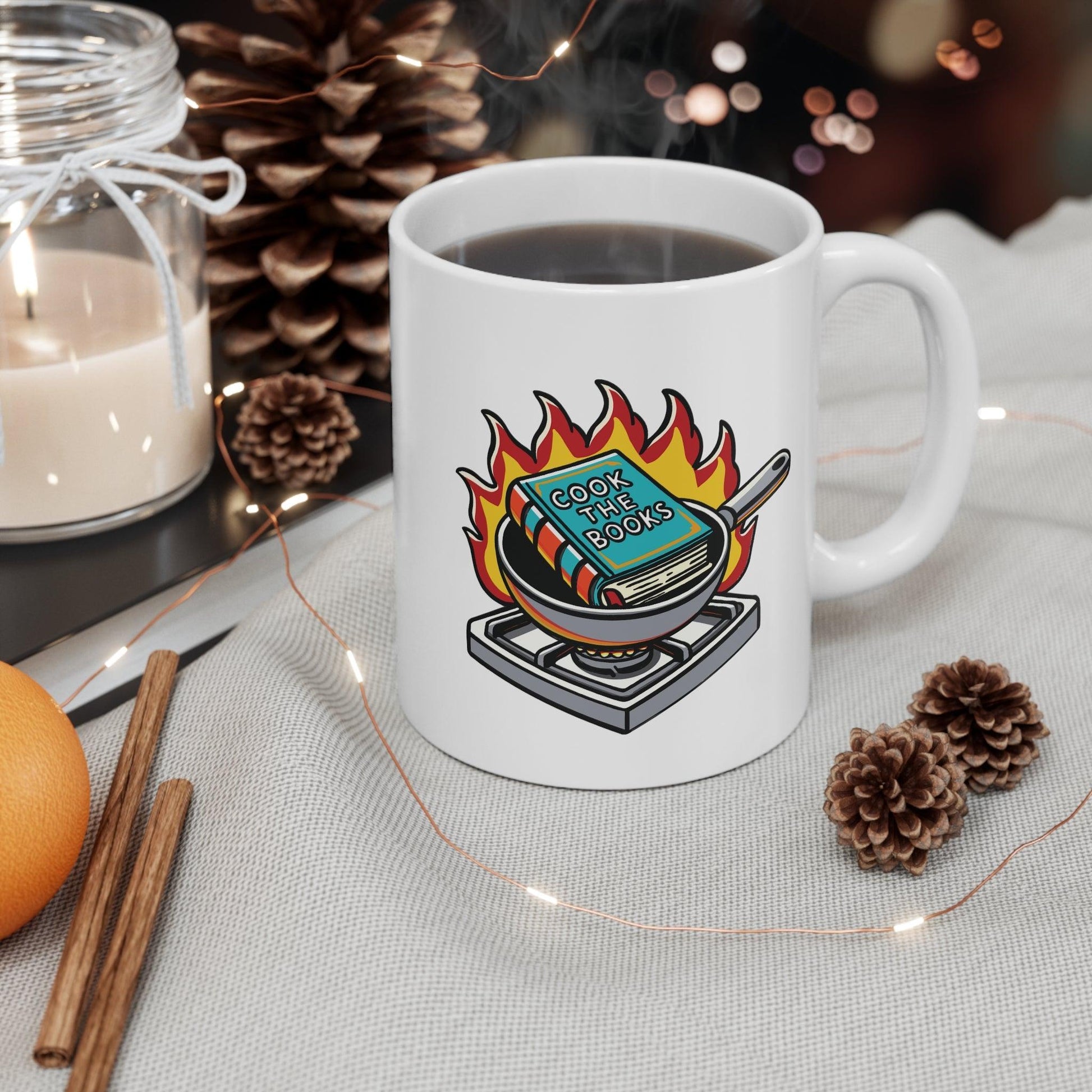 Cook the Books Mug | Punny 11 oz Cartoon Gift - mezetto KEOLIX KEOLIX