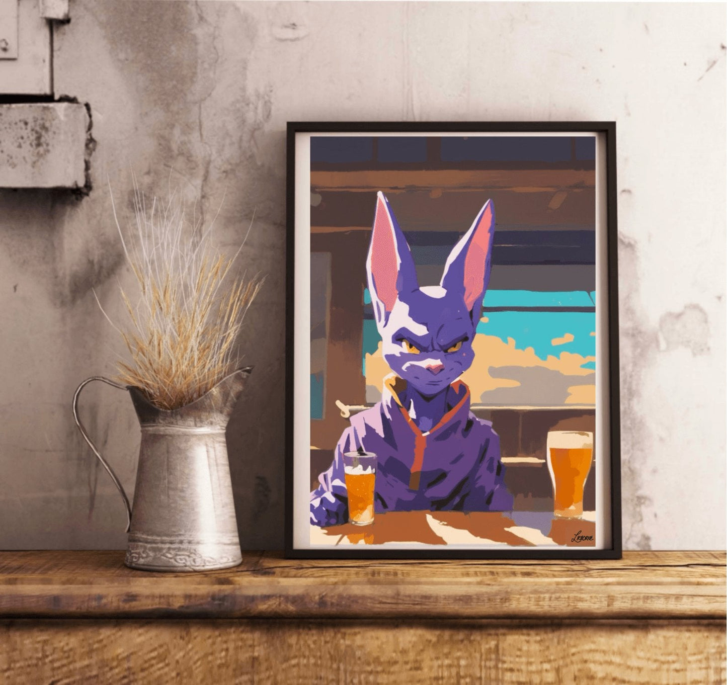 Cosmic Cat Bar Scene – Whimsical Beerus Fan Art - mezetto KEOLIX KEOLIX