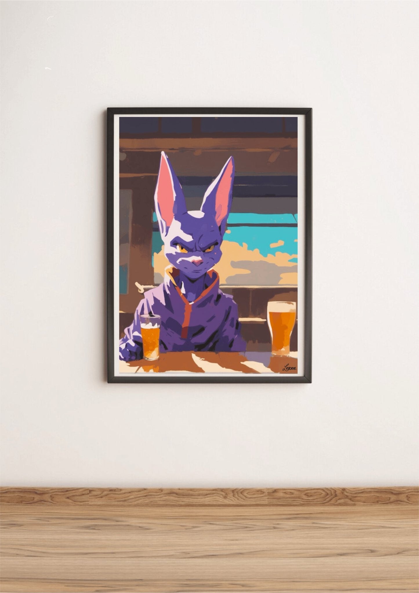 Cosmic Cat Bar Scene – Whimsical Beerus Fan Art - mezetto KEOLIX KEOLIX