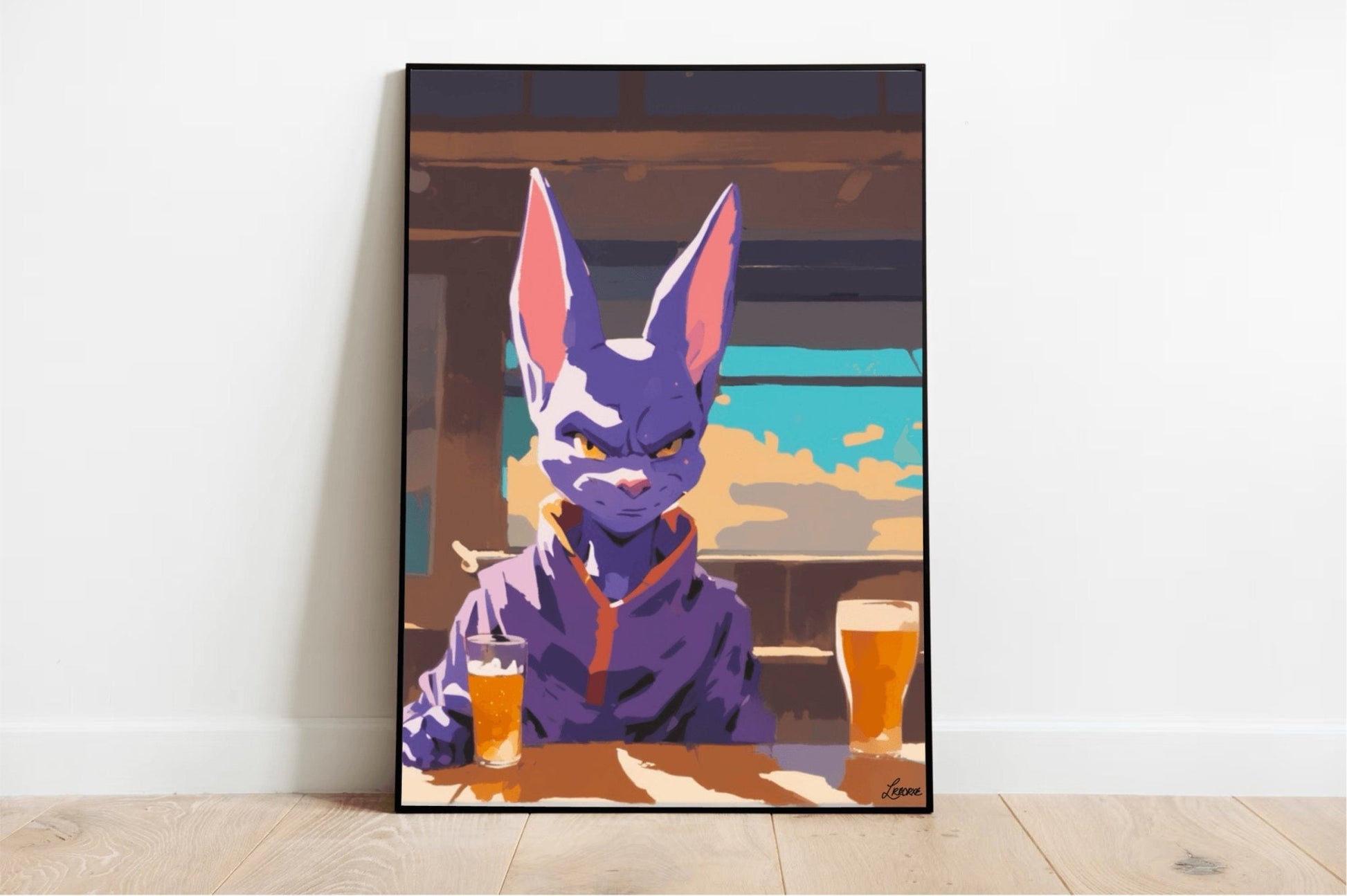 Cosmic Cat Bar Scene – Whimsical Beerus Fan Art - mezetto KEOLIX KEOLIX