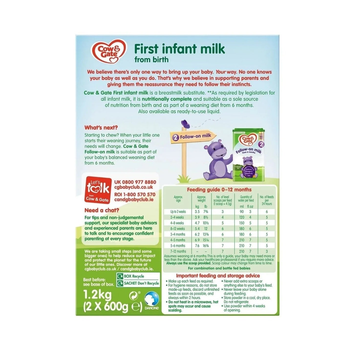 Cow and Gate 1 First Infant Milk Formula from Birth 1.2kg (2x600g) - mezetto ebebek ebebek