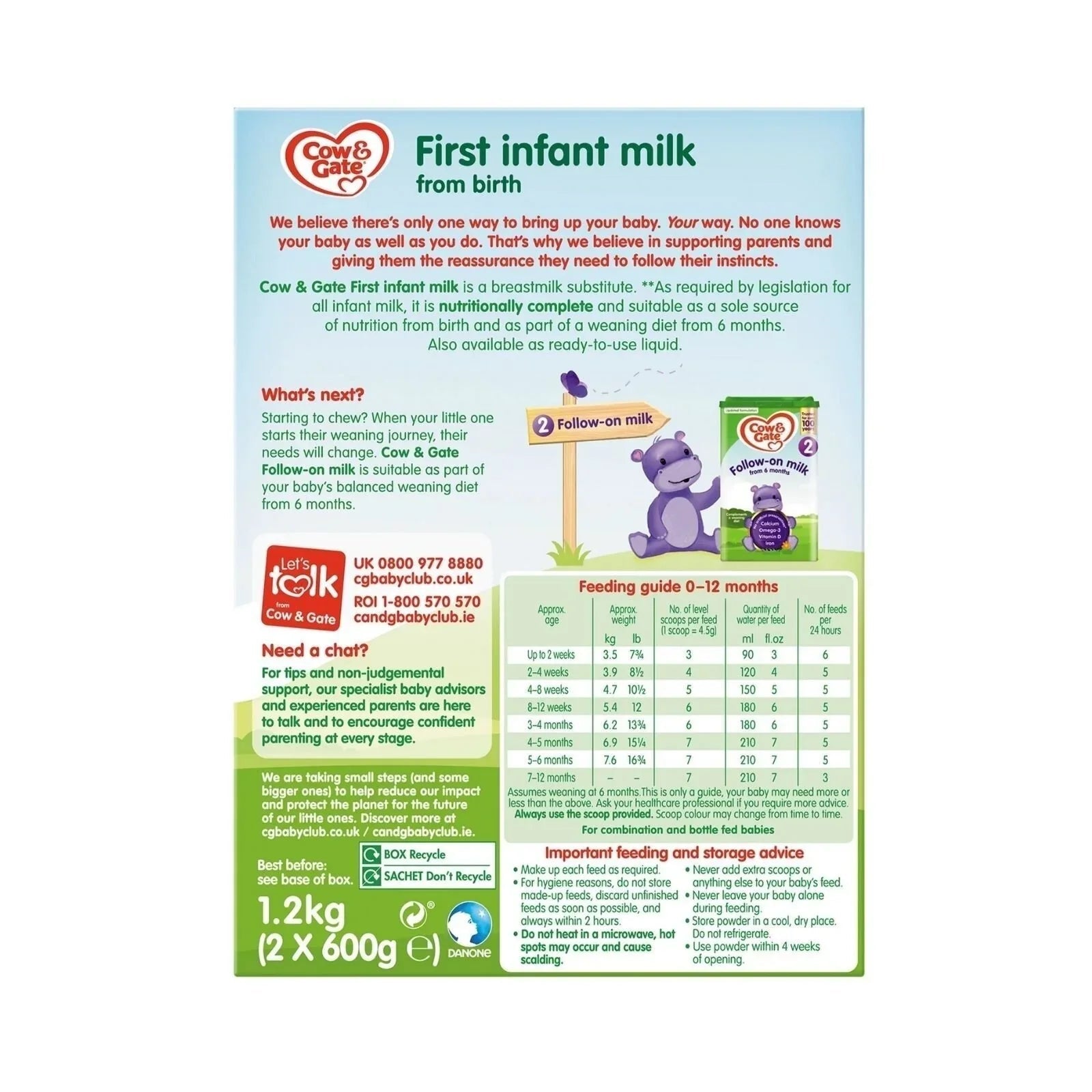 Cow and Gate 1 First Infant Milk Formula from Birth 1.2kg (2x600g) - mezetto ebebek ebebek