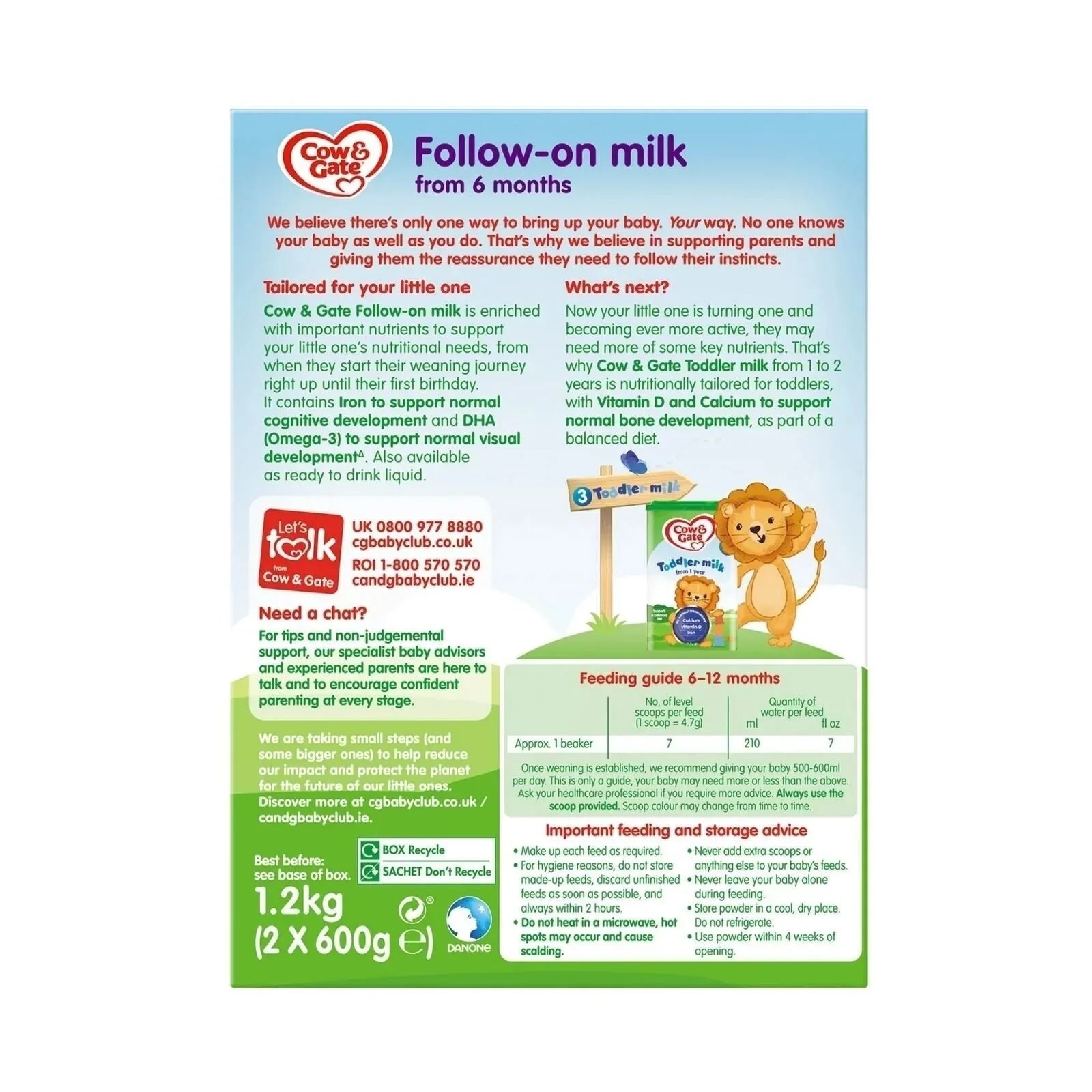 Cow and Gate 2 Follow On Milk Formula 6 - 12 months 1.2kg (2x600g) - mezetto ebebek ebebek