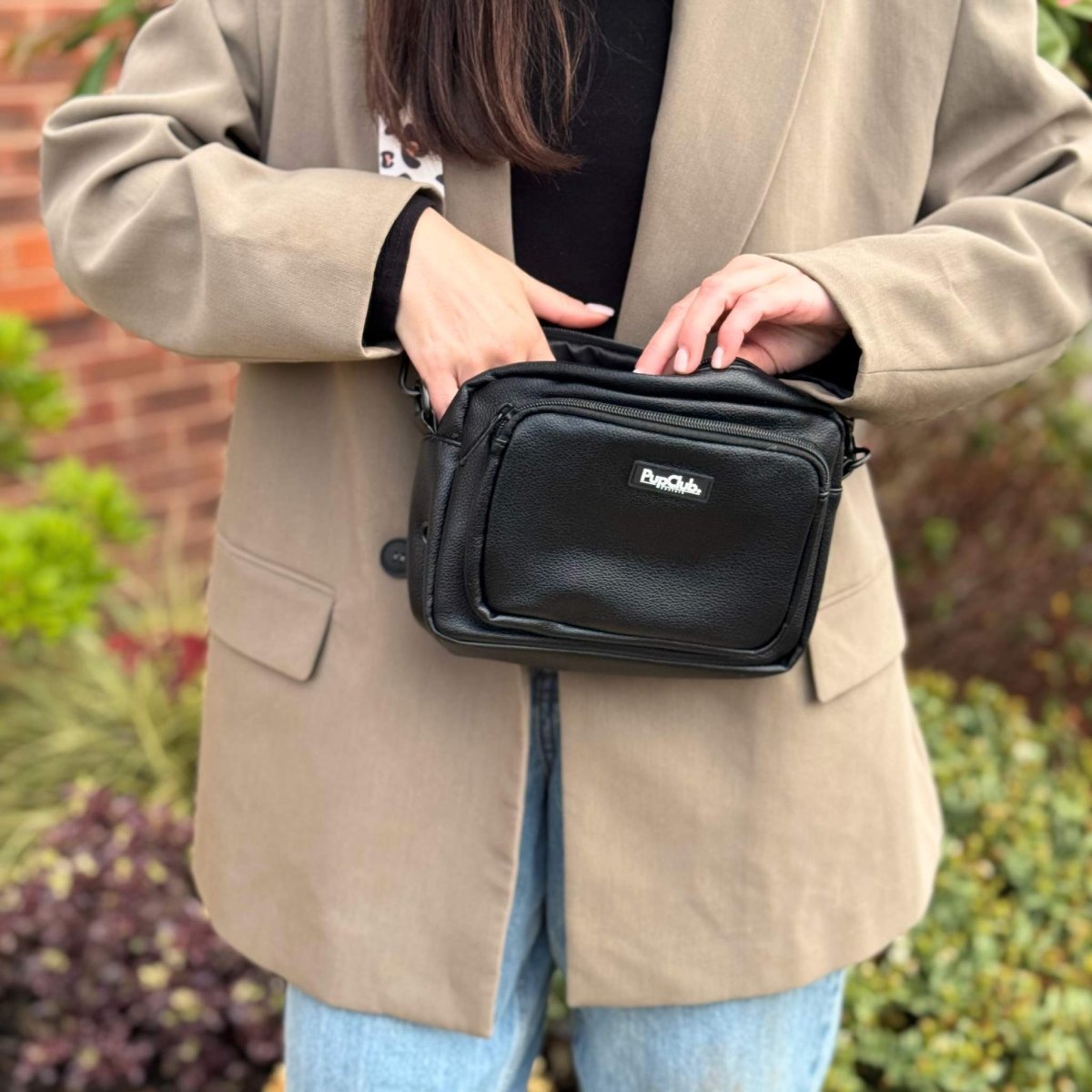 Crossbody Dog Walking Bag - Vegan Leather Black - mezetto PupClub Couture PupClub Couture