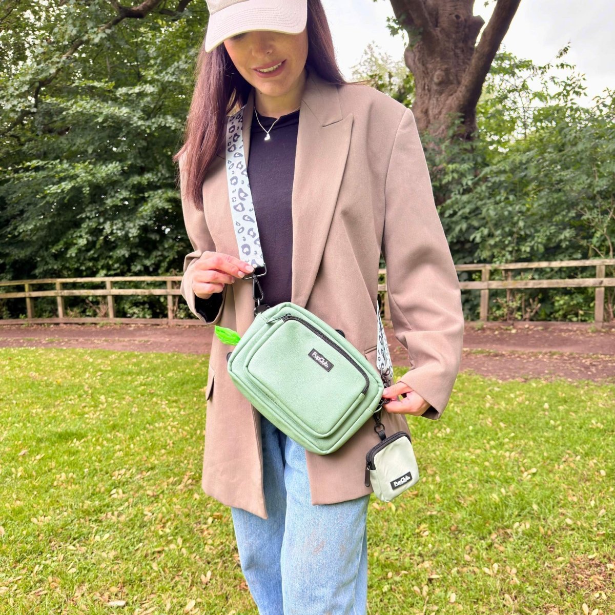 Crossbody Dog Walking Bag - Vegan Leather Sage Green - mezetto PupClub Couture PupClub Couture