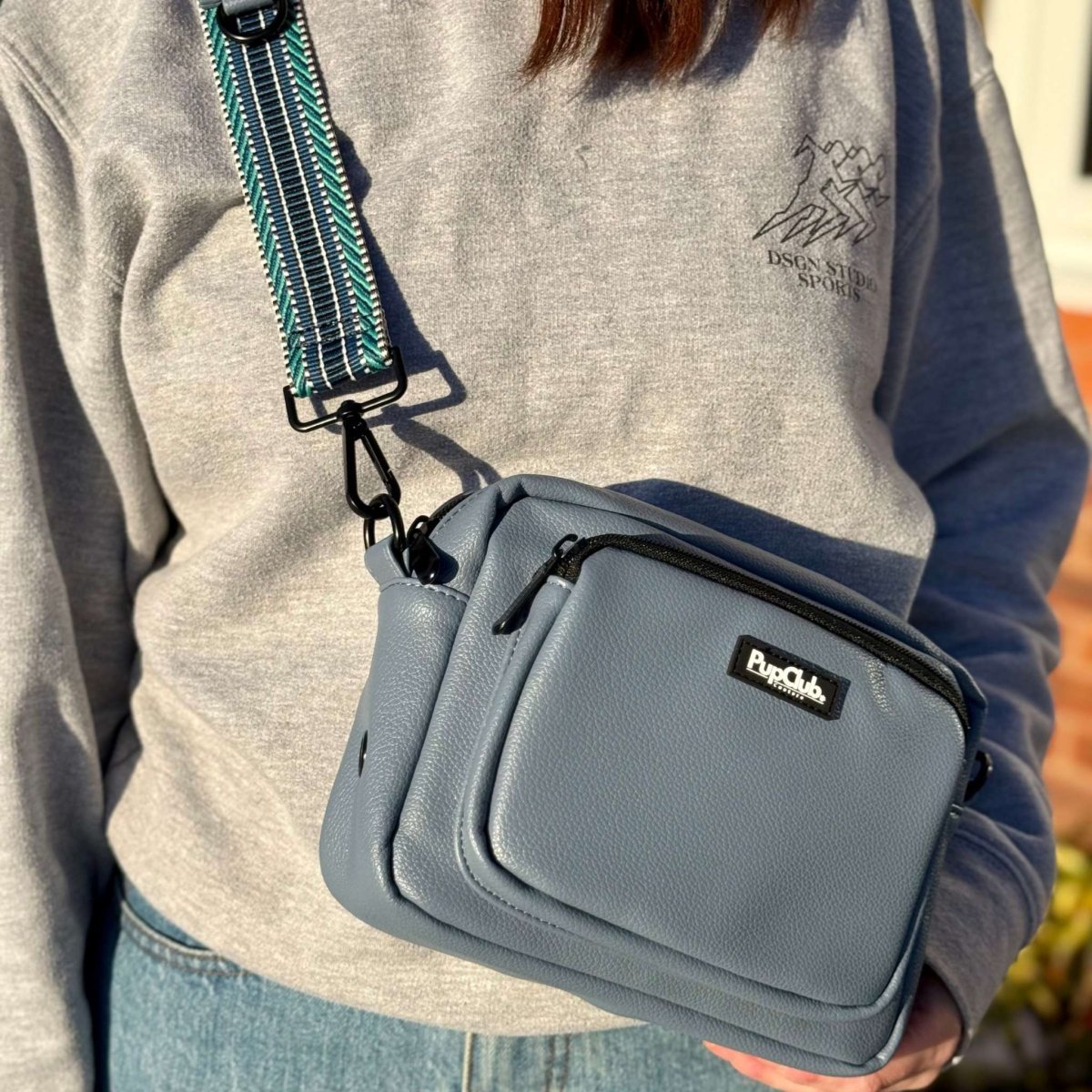 Crossbody Dog Walking Bag - Vegan Leather Slate Blue - mezetto PupClub Couture PupClub Couture