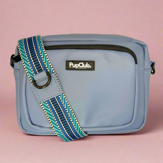 Crossbody Dog Walking Bag - Vegan Leather Slate Blue - mezetto PupClub Couture PupClub Couture