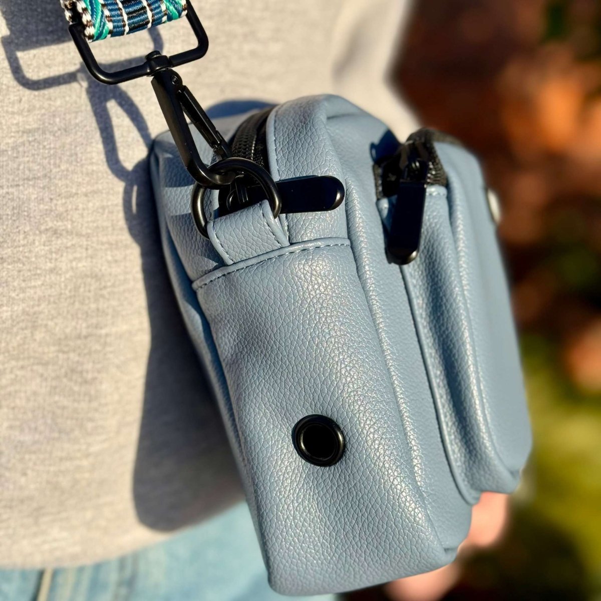 Crossbody Dog Walking Bag - Vegan Leather Slate Blue - mezetto PupClub Couture PupClub Couture