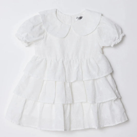 HelloBaby Girls Dress Berry Belle Peter Pan Collar Short Sleeve - White
