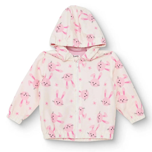 HelloBaby Girls Raincoat Flower Zip-up Hooded Long Sleeve - Ecru Printed