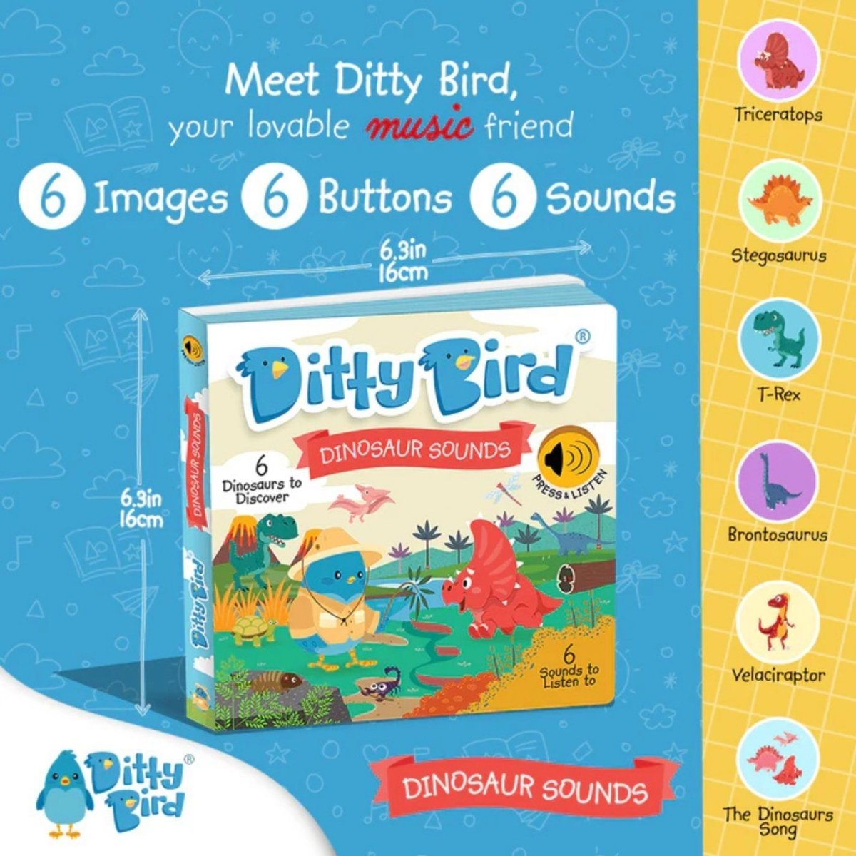 Ditty Bird Dinosaur Sounds Book - mezetto ebebek ebebek