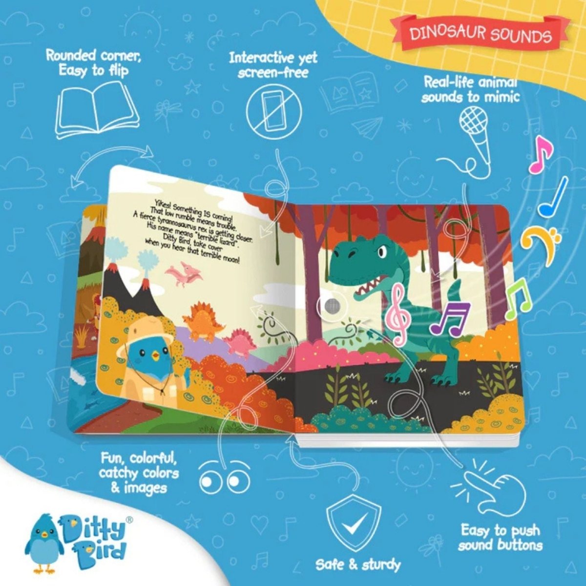 Ditty Bird Dinosaur Sounds Book - mezetto ebebek ebebek