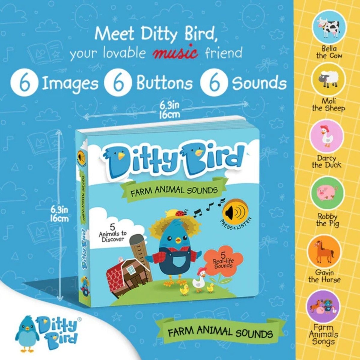 Ditty Bird Farm Animal Sounds Book - mezetto ebebek ebebek