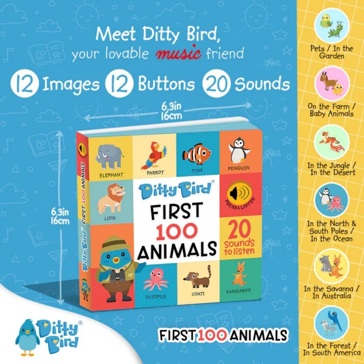 Ditty Bird First 100 Animals Book - mezetto ebebek ebebek