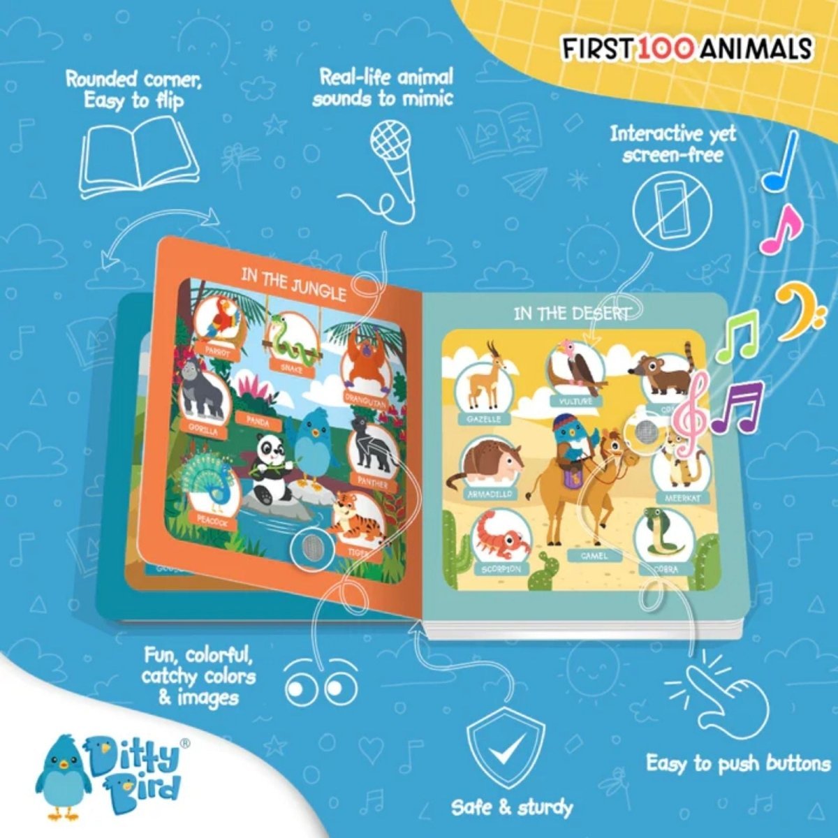 Ditty Bird First 100 Animals Book - mezetto ebebek ebebek