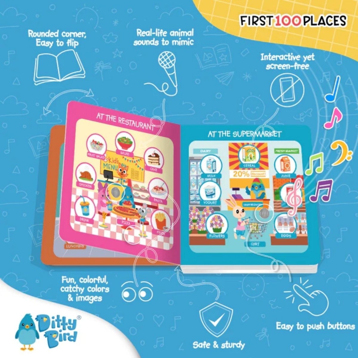 Ditty Bird First 100 Places Book - mezetto ebebek ebebek