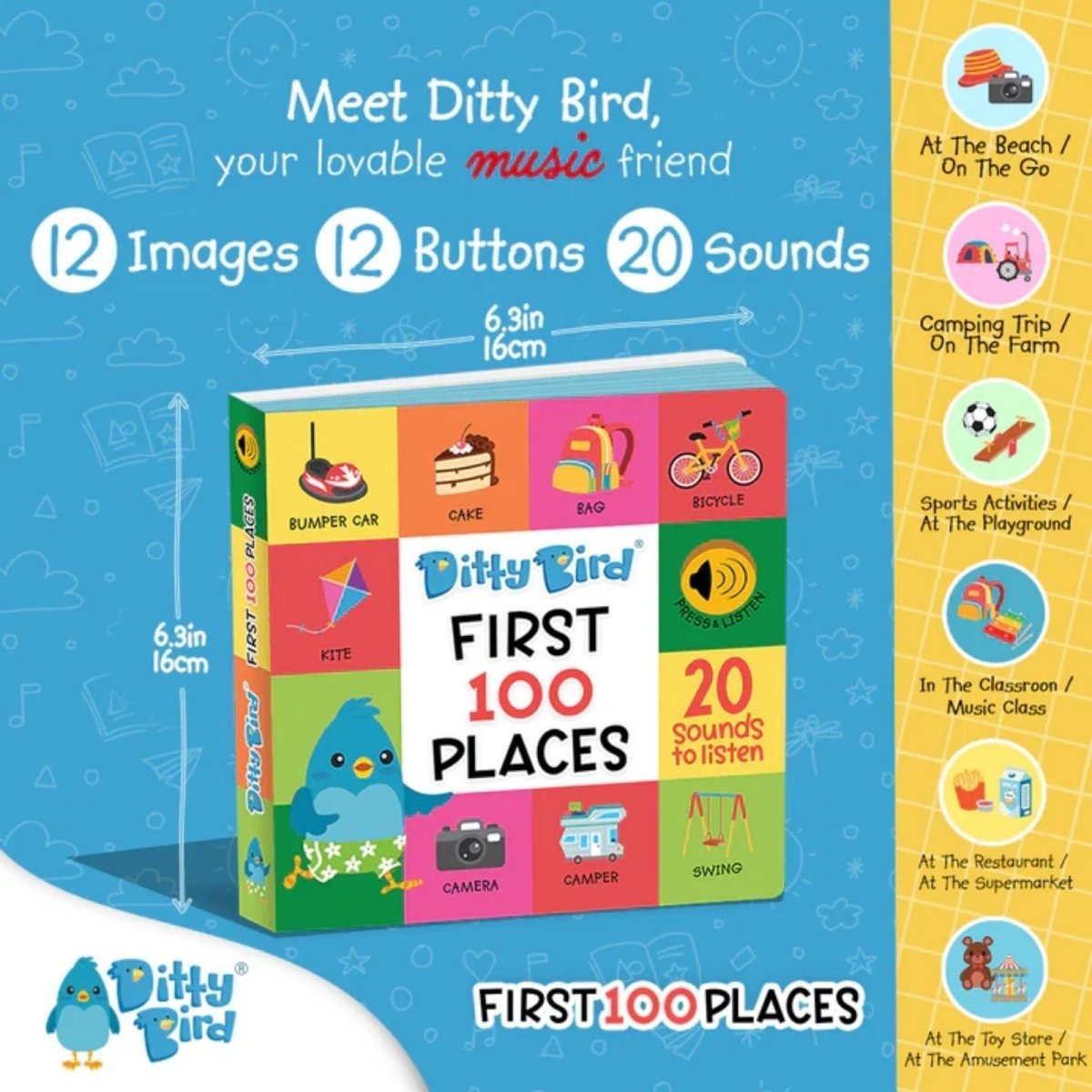 Ditty Bird First 100 Places Book - mezetto ebebek ebebek