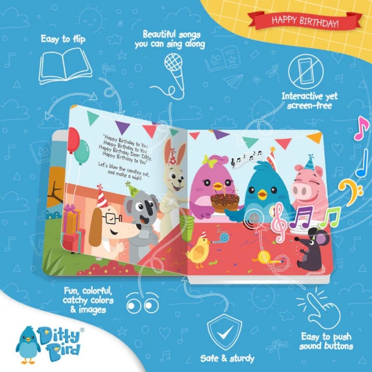Ditty Bird Happy Birthday Book - mezetto ebebek ebebek