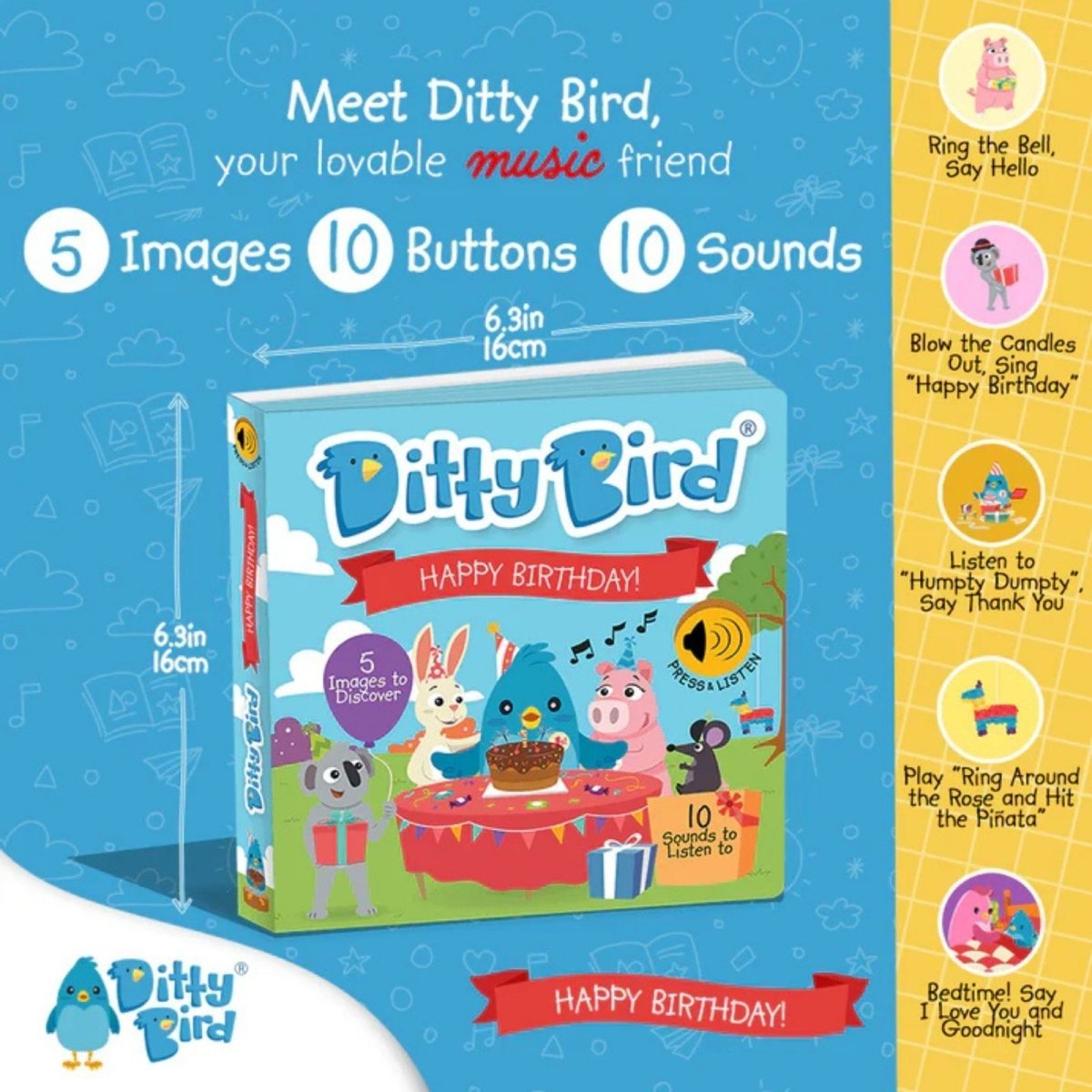 Ditty Bird Happy Birthday Book - mezetto ebebek ebebek