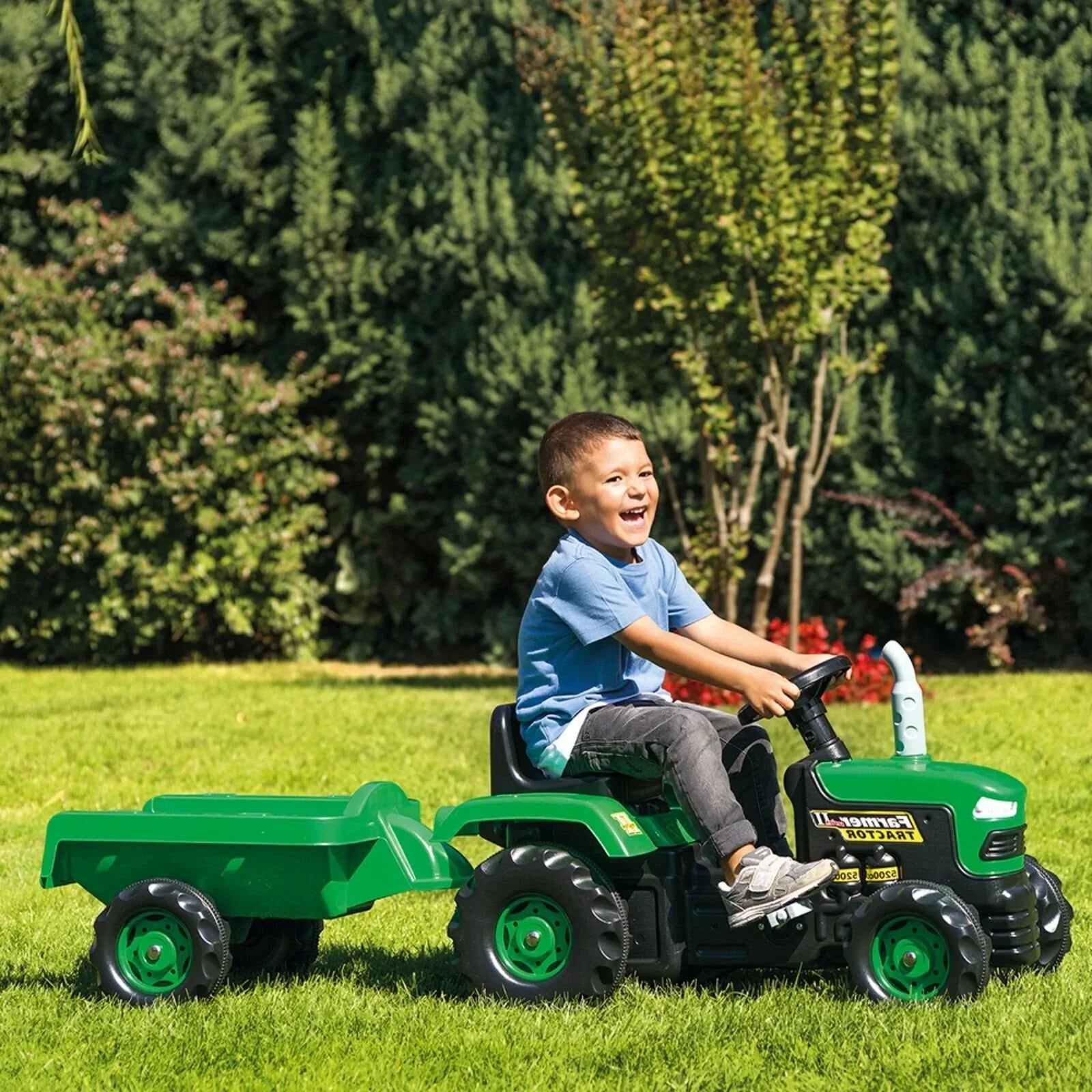 Dolu Ride On Pedal Tractor & Trailer - Green - mezetto ebebek ebebek