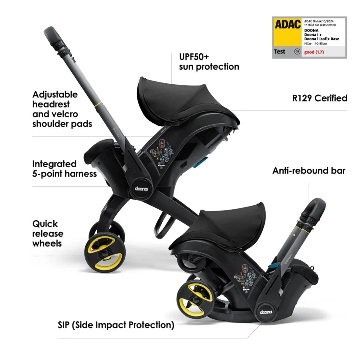 Doona i Infant Car Seat & Stroller - Nitro Black - mezetto ebebek ebebek