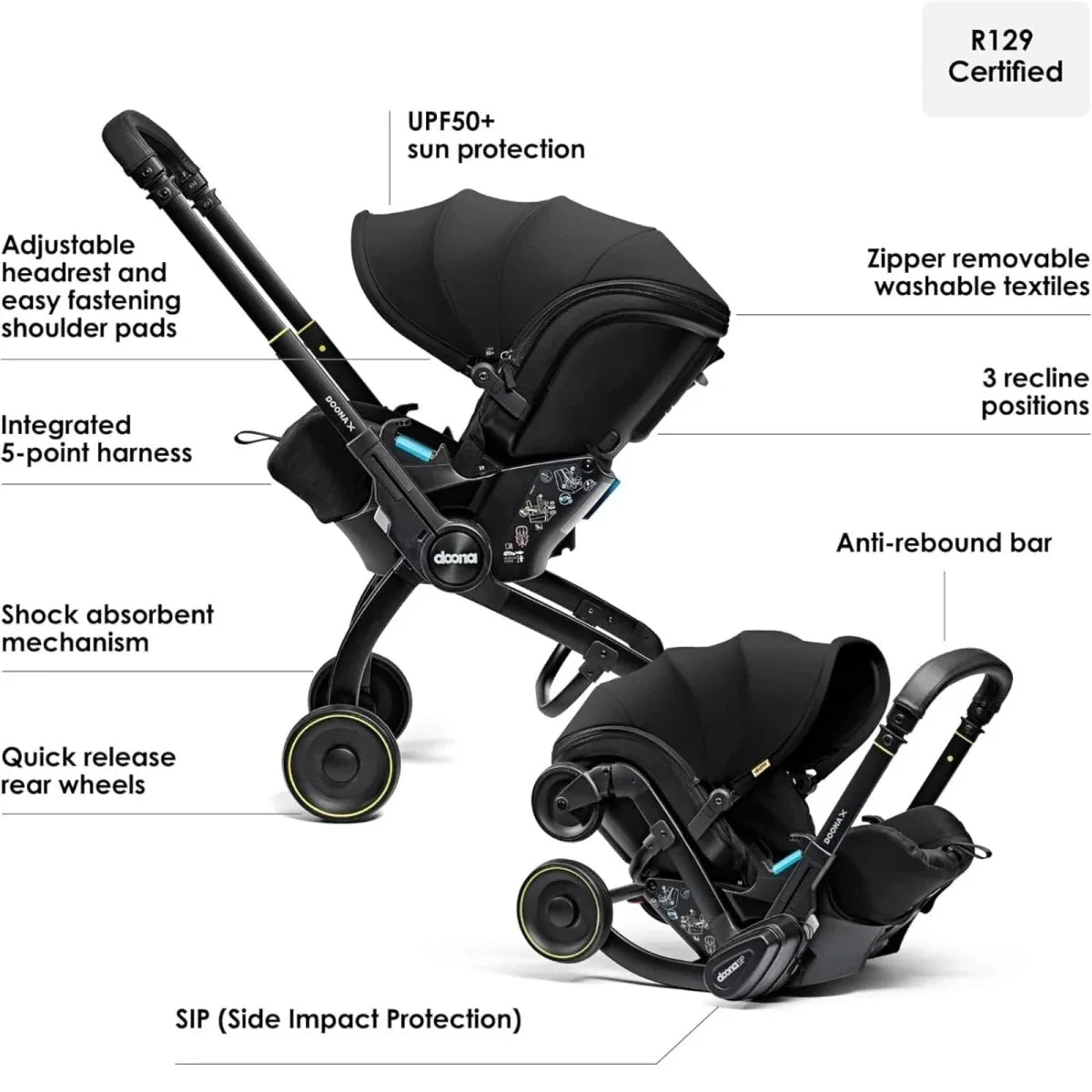 Doona X Infant Car Seat & Stroller - Nitro Black - mezetto ebebek ebebek