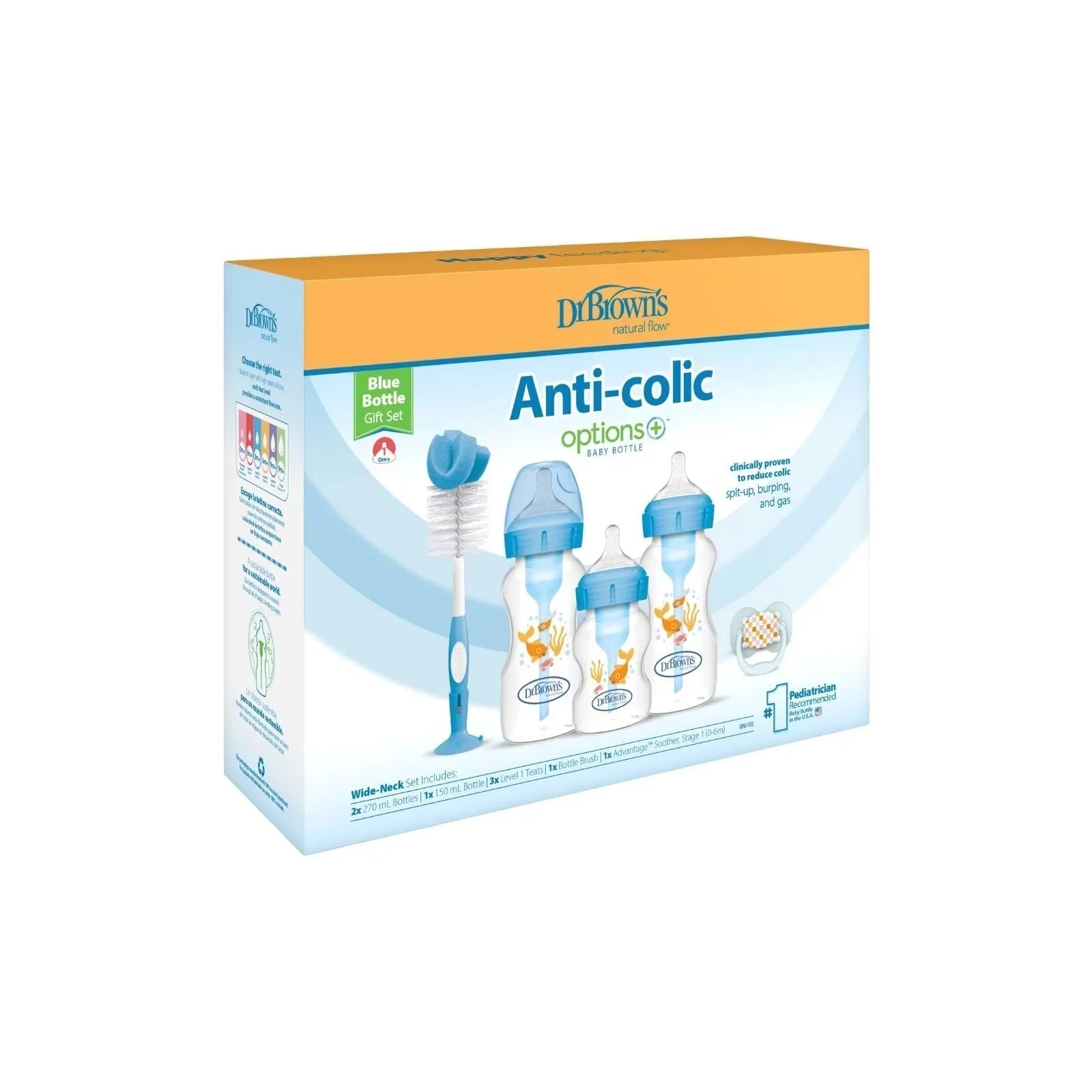 Dr. Brown's Natural Flow Options+ Anti - Colic Baby Bottle Gift Set - Blue - mezetto ebebek ebebek