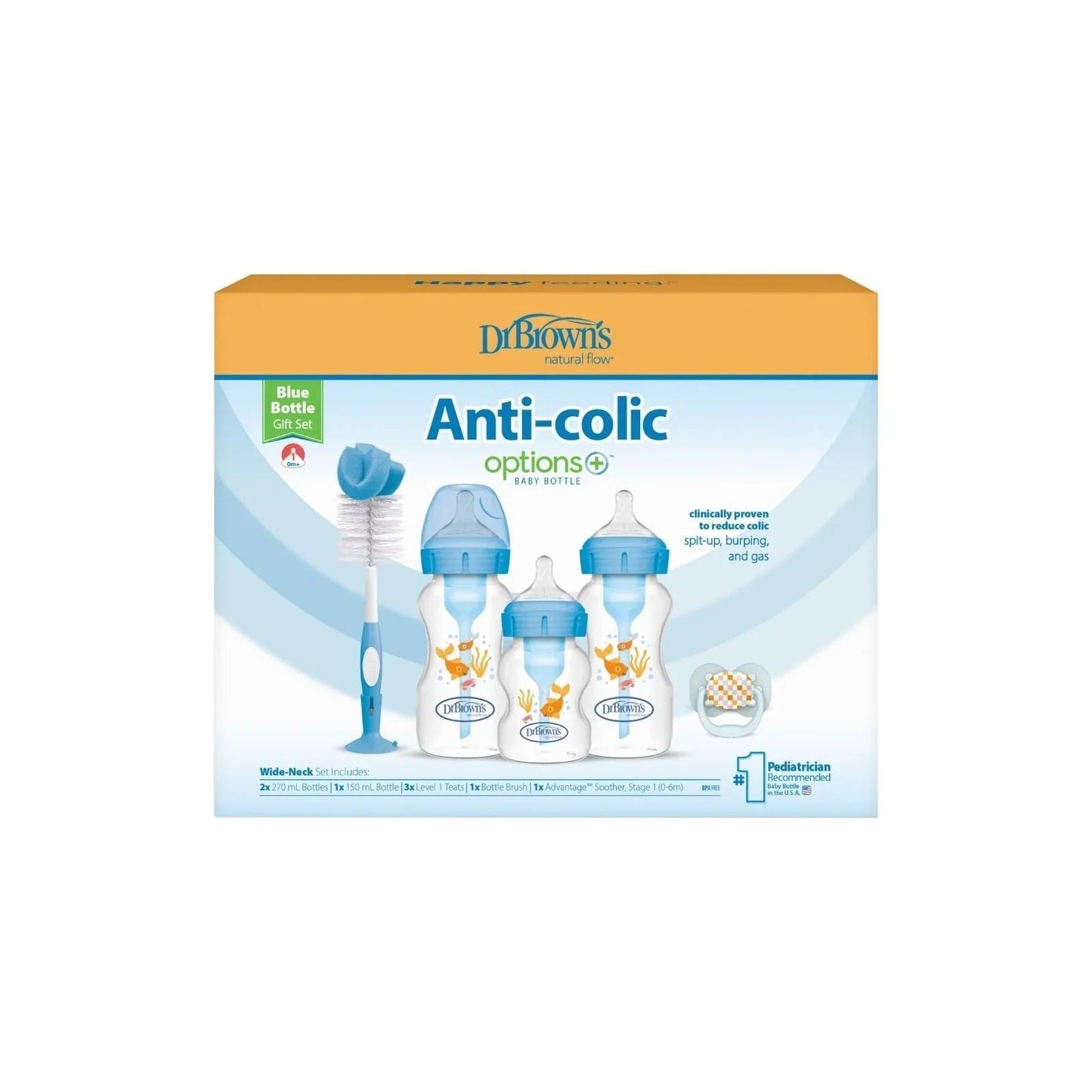 Dr. Brown's Natural Flow Options+ Anti - Colic Baby Bottle Gift Set - Blue - mezetto ebebek ebebek