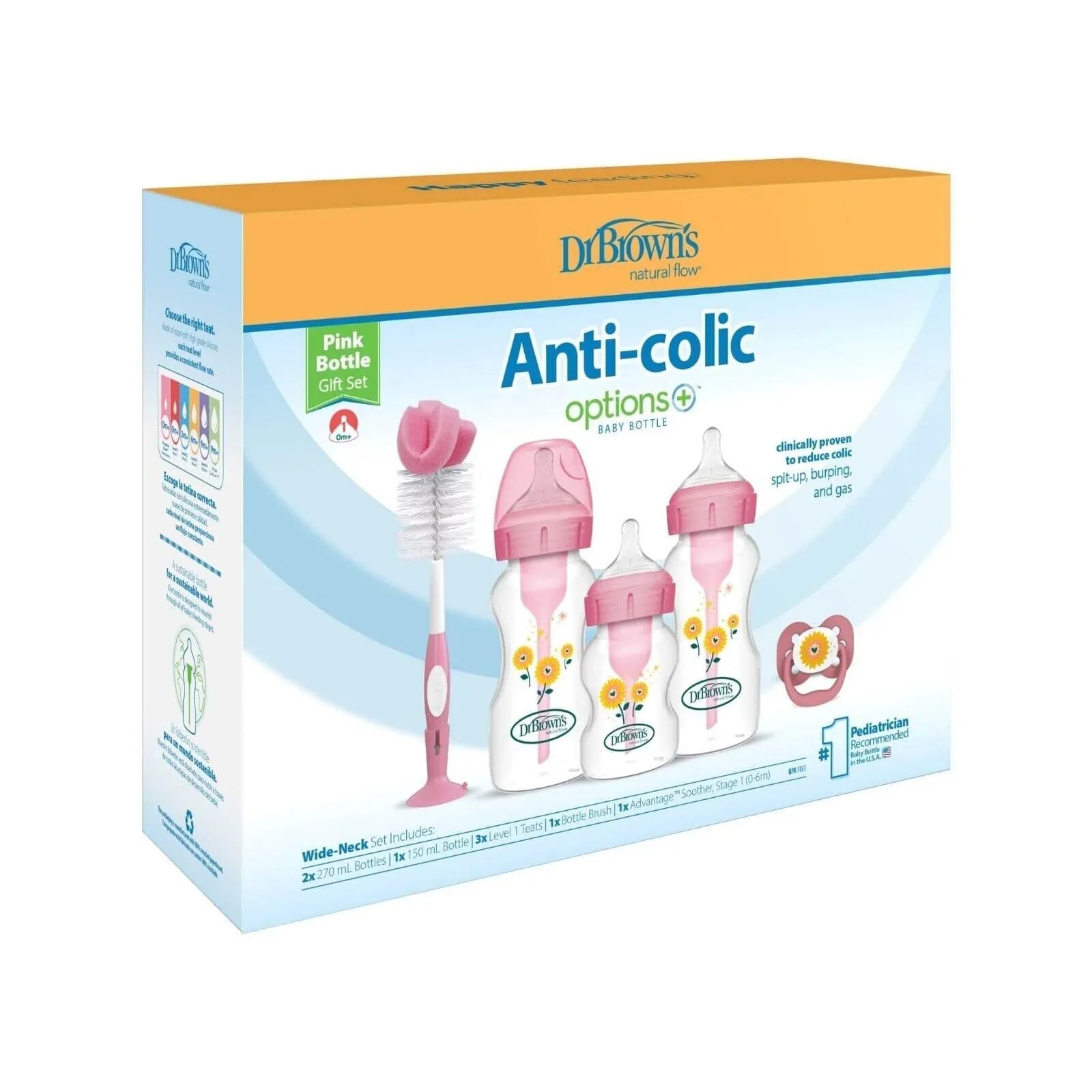 Dr. Brown's Natural Flow Options+ Anti - Colic Baby Bottle Gift Set - Pink - mezetto ebebek ebebek