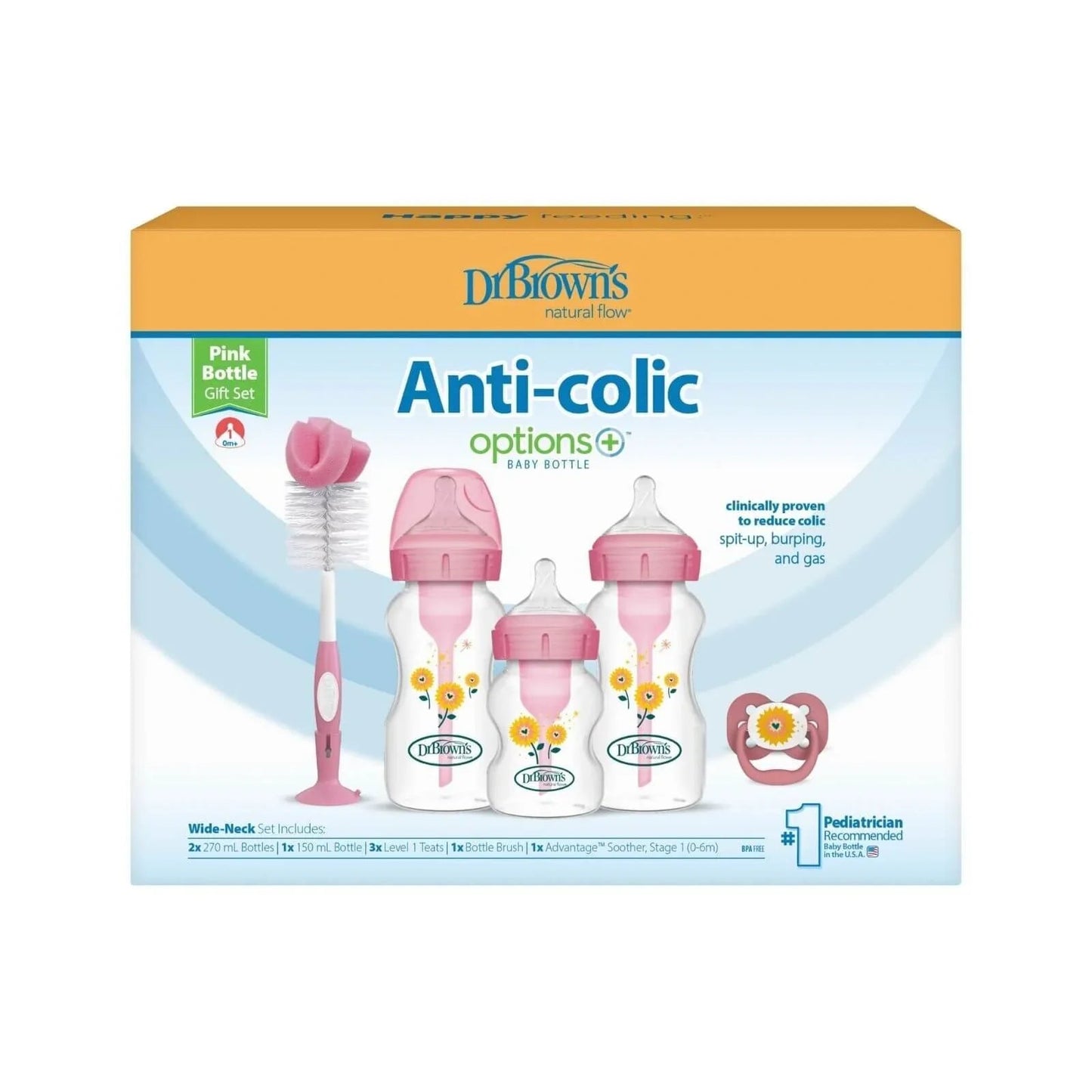 Dr. Brown's Natural Flow Options+ Anti - Colic Baby Bottle Gift Set - Pink - mezetto ebebek ebebek