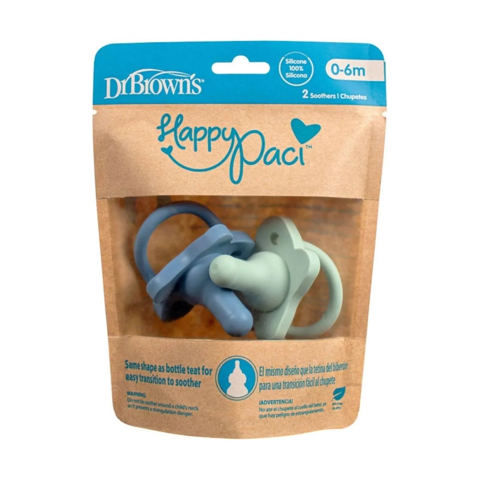 Dr. Brown's One Piece Silicone Soother 0+ months Pack of 2 - Blue - mezetto ebebek ebebek