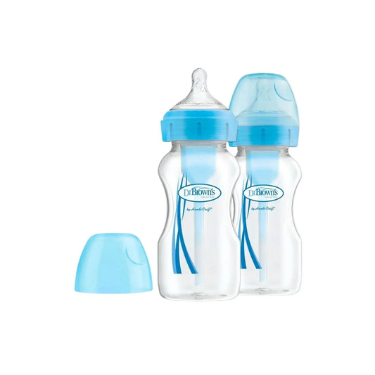 Dr. Brown's Options+ Anti - Colic Baby Bottle Wide Neck Blue 270ml Pack of 2 - mezetto ebebek ebebek
