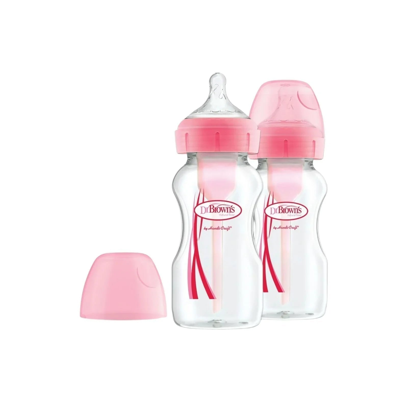 Dr. Brown's Options+ Anti - Colic Baby Bottle Wide Neck Pink 270ml Pack of 2 - mezetto ebebek ebebek