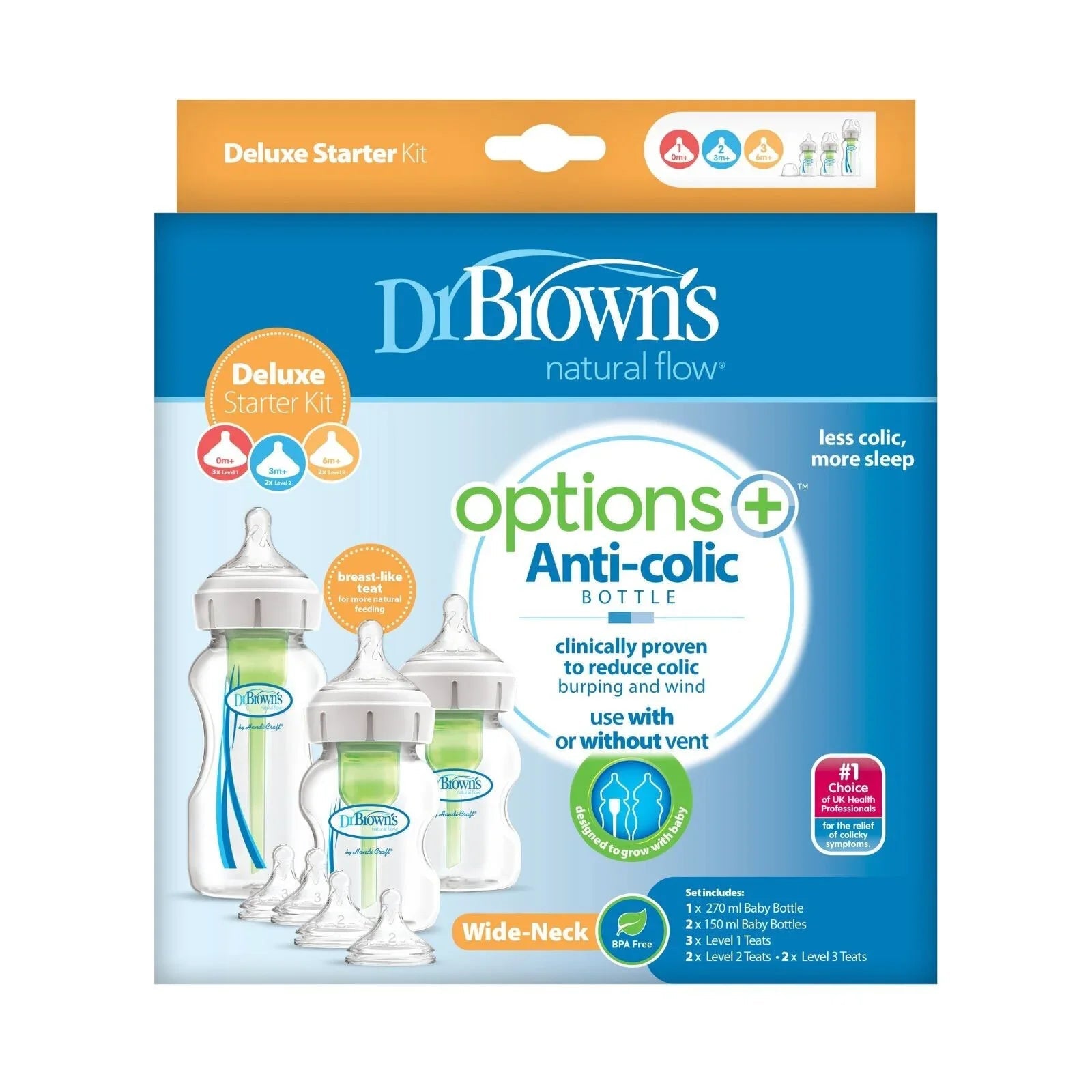 Dr. Brown's Options+ Anti - Colic Baby Bottle Wide Neck Starter Kit - mezetto ebebek ebebek