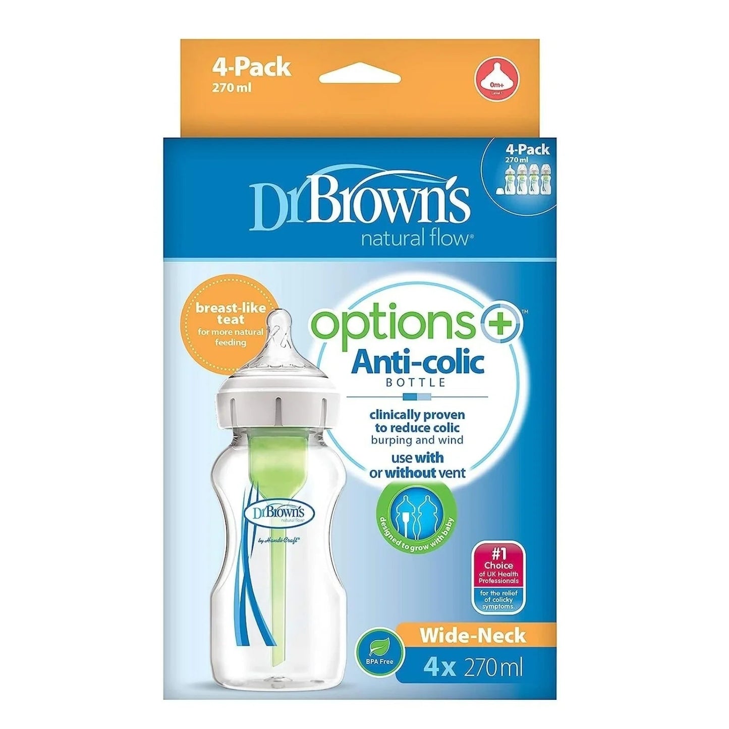 Dr. Brown's Options+ Anti - Colic Baby Bottles 270ml Pack of 4 - mezetto ebebek ebebek