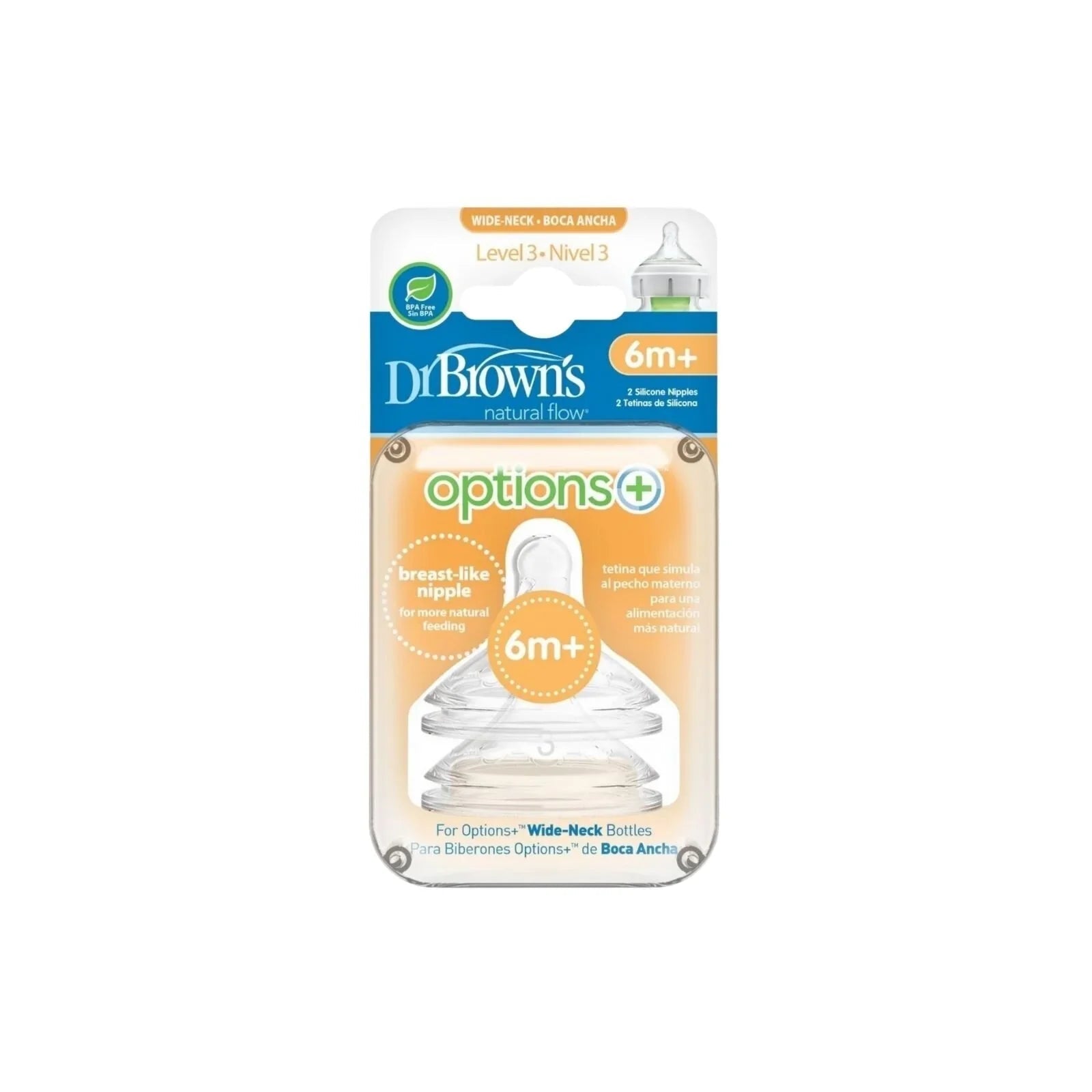 Dr. Brown's Options+ Baby Bottle Teats Level 3 Wide Neck 6+ months Pack of 2 - mezetto ebebek ebebek
