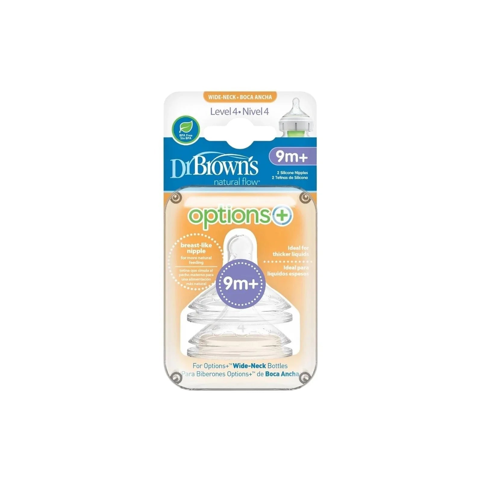 Dr. Brown's Options+ Baby Bottle Teats Level 4 Wide Neck 9+ months Pack of 2 - mezetto ebebek ebebek