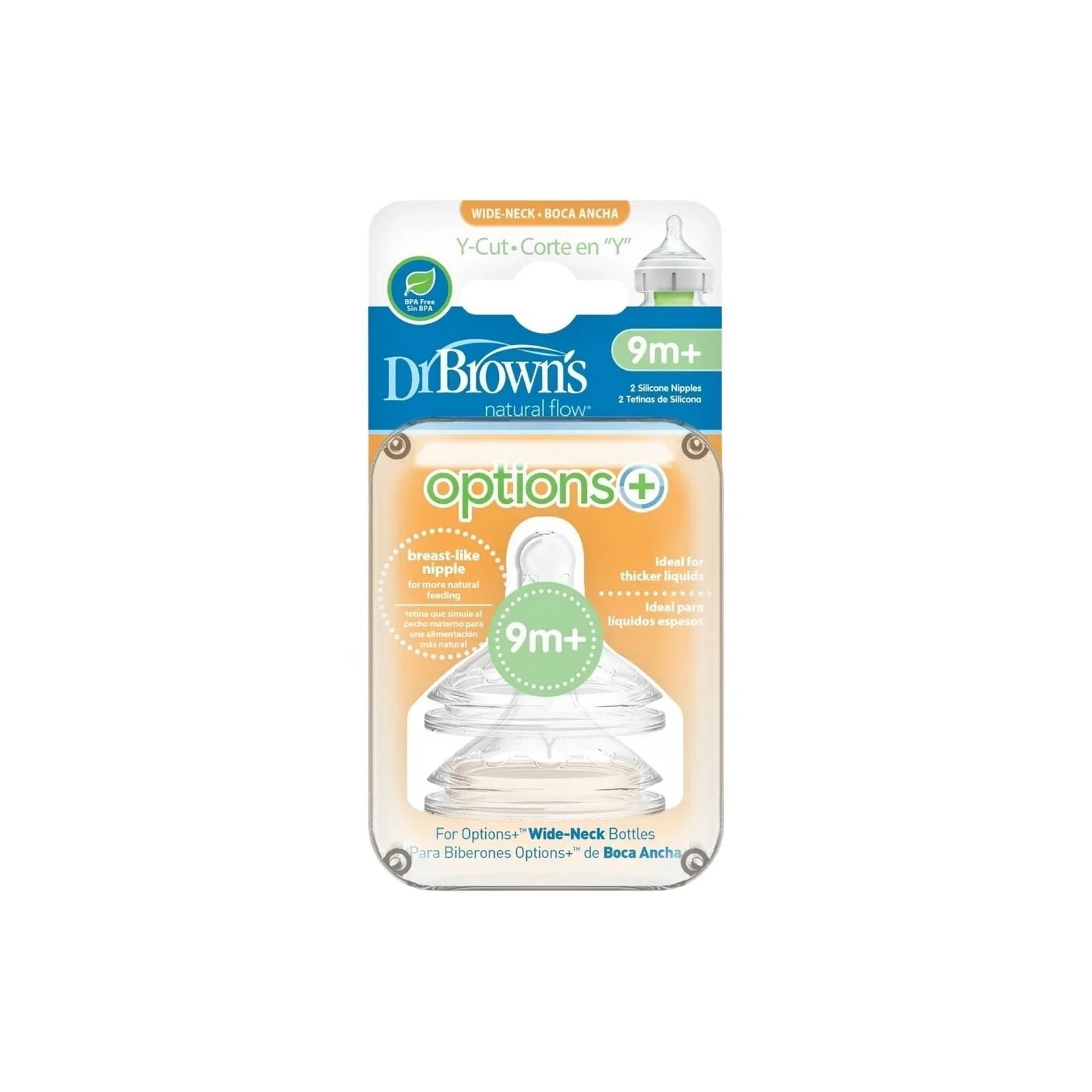 Dr. Brown's Options+ Baby Bottle Teats Wide Neck 9+ months Pack of 2 - mezetto ebebek ebebek